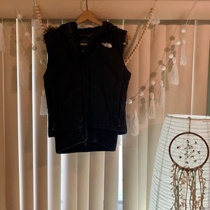 North Face Faux Fur Hooded Vest. Black. Size Medium